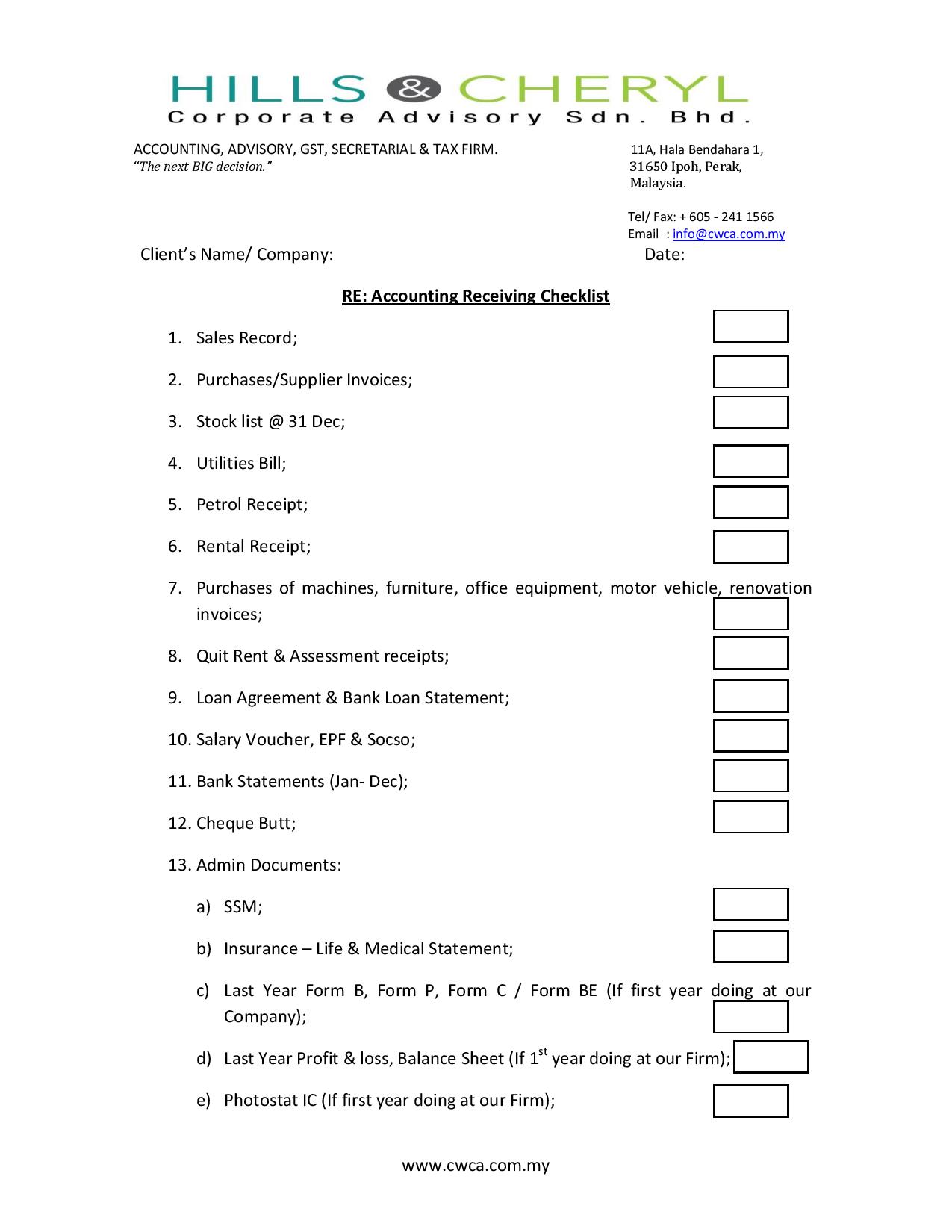 Accounting Receiving Checklist